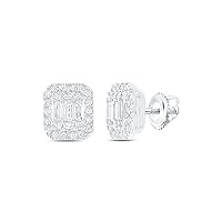14K White Gold Baguette Diamond Cluster Earrings 1/2 Ctw.