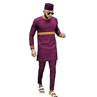 African Men Clothing Traditional 3 Piece Set Dashiki Outfits Print Shirts+Ankara Pants and Hat Suit