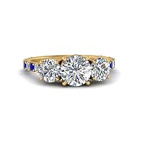 Choose Your Gemstone Classic Basket 3 Stone Diamond CZ Ring yellow gold plated Round Shape Side Stone Engagement Rings Minimal Modern Design Birthday Gift Wedding Gift US Size 4 to 12