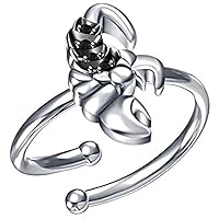 Scorpio Sign Adjustable Toe Ring Round Sim Black Diamond For Womens in 14K Gold Plated Sterling Silver.