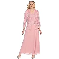 Women's Lace Mother of The Bride Dresses with Jacket 3/4 Sleeve Chiffon Long Formal Dresses Evening Gowns