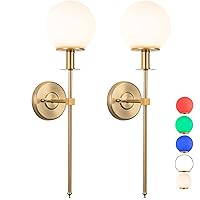 Battery Operated Wall Sconces Set of 2,Rechargeable Wireless White Glass Globe Indoor Wall Decor Light,No Wiring Lamp Fixture With Remote Control Dimmbale for Farmhouse,Bedroom, Living Room,Bathroom