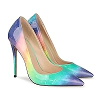 LEHOOR Women's Pointed Toe Stiletto Pumps Gradient Patent Leather Sexy Slip On 5 Inch High Heels Dress Pumps Ombre Heels Colorful Comfort Office Party Wedding Dress Shoes 4-12 M US