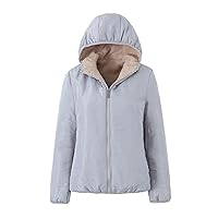 Womens Solid Fleece Lined Jacket Zip Up Long Sleeve Hooded Coat 2023 Fall Winter Warm Casual Loose Fit Outerwear