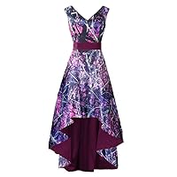 High Low Camo Mother of The Birde Dress Bridesmaid Gown V Neck