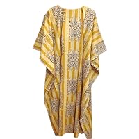 Indian Tiger Print Cotton Kaftan, Cotton Caftan, Long Cotton Kaftan Dress, Maxi Dress, Caftan for Women, Cotton Nightwear, Gifts for Her Yellow