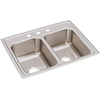 Elkay LR25193 Lustertone Classic Equal Double Bowl Stainless Steel Drop-in Sink, 1.5