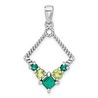 925 Sterling Silver Rhodium Plated Created Emerald and Peridot Pendant Necklace Measures 35.1x19.2mm Wide 6.4mm Thick Jewelry Gifts for Women