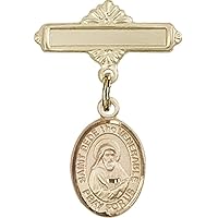 ReligiousObsession's Gold Filled Baby Badge with St. Bede the Venerable Charm and Polished Badge Pin