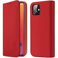 Magnetic Flip Case for Apple iPhone 12 (2020) 6.1 Inch, Genuine Leather Clamshell Phone Cover Wallet with 2 Card Slot (Color : Red)