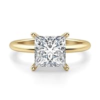 10K Solid Yellow Gold Handmade Engagement Rings 1.5 CT Princess Cut Moissanite Diamond Solitaire Wedding/Bridal Ring Set for Wife, Promise Rings
