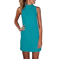 Casual High Neck Sleeveless Dress Ladies Solid Color Ladies' Sexy Long Top Vintage Dress for Women