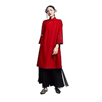 Women's Wool Blend Embroidery Modified Traditional Cheongsam Loose Chinese Coat Woolen Wedding Dress 1558