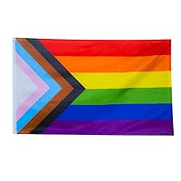 ROTERDON Progress Pride Rainbow Flag 3x5 Ft - Vivid colors and Fade Proof, UV Proof, Gay Transgender Bisexual Lesbian LGBT Outdoor Flag Polyester with Brass Grommets