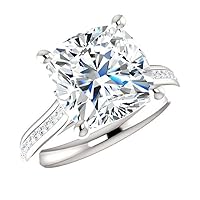 Moissanite Cushion Cut Pave Engagement Rings, 6.0 CT White Gold