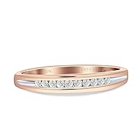 Solid 10K Gold Jewelry Dazzling Round Diamond Channel Set Half Eternity Stackable Wedding Engagement Band