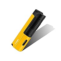 Cigar Lighter Triple Jet Flame Butane Lighter with Cigar Punch and Protect Cover, Refillable Gas Windproof Pocket Lighter (Sold Without Gas) (Yellow)