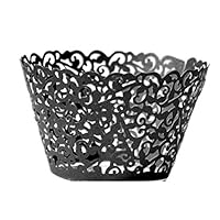25pcs Cupcake Wrappers Artistic Cake Paper Filigree Little Vine Lace Muffin Case Trays for Wedding Party Birthday Decoration (Black)