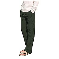 Men Fashion Cotton Linen Plus Size Casual Elastic Waist Pockets Long Pants