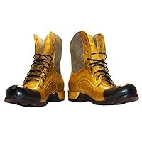 PeppeShoes Modello Vanesso - Handmade Italian Mens Color Yellow Ankle Boots - Hand Painted Leather - Lace-Up