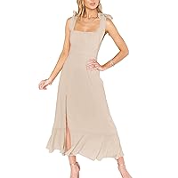 Women's Elegant Bridesmaid Dress 2023 Summer Square Neck Split Midi Dresses for Wedding Guest Cocktail