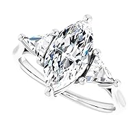 10K Solid White Gold Handmade Engagement Ring 2 CT Marquise Cut Moissanite Diamond Solitaire Wedding/Bridal Rings for Women/Her Proposes Rings