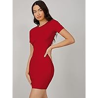 Necklaces for Women Solid Bodycon Dress (Color : Red, Size : Medium)