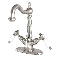 Kingston Brass KS1438BPL Bel Air 4 inch Centerset Lavatory Faucet with Brass Pop-Up, 6-1/2 inch In Spout Reach, Brushed Nickel