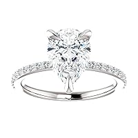 Nitya Jewels 3 CT Pear Moissanite Engagement Ring Wedding Bridal Ring Sets Solitaire Halo Style 10K 14K 18K Solid Gold Sterling Silver Anniversary Promise Ring