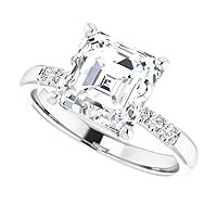 Asscher Shaped Moissanite Promise Ring, 3 CT Colorless Teardrop Halo Sterling Silver Ring, Sizes 3-12