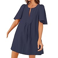 ROYLAMP Women's Elegant Pleated Dress V-Neck Oversized Flutter Sleeves Summer Shift Casual Mini Dresses with Pockets