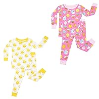 Little Sleepies Baby Girl Two-Piece Bundle Set, 100% Bamboo Viscose Sleeper for Boys and Girls, Sunshine & Pink Milk and Cookies, 5-6