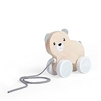 Bigjigs Toys FSC Certified Bear Pull Along Toy - Eco-Friendly Wooden Bear with Felt Ears & Tail and Grey Pull Cord, Quality Pull Along Toys for 1 Year Olds, Wooden Baby Toys