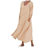 Maxi Dress for Women Plus Size, Women's Summer 2022 Casual Fashion Solid Cotton and Short Sleeve Medium Long Dress