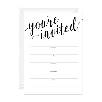 Canopy Street Black And White All Occasion Script Invitations / 25 Fill In General Use Invites / 5