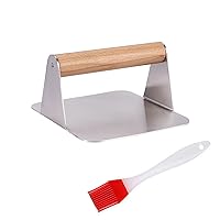 304 Stainless Steel Burger Press, Yubng 5.5’’ Square Smash Burger Press, Food-Grade Hamburger Press with Wood Handle (5.5’’ Square)