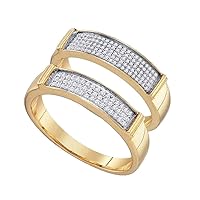The Diamond Deal 10kt Yellow Gold His & Hers Round Diamond Matching Bridal Wedding Band Set 1/3 Cttw