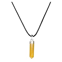 Beautiful Natural Healing Crystals Handmade Stone Black Tourmaline Stone Pencil Point Pendant Necklace meditation Gemstone Spiritual Energy Healing Necklace Adjustable Cord With Pouch
