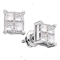 The Diamond Deal 14kt White Gold Womens Princess Diamond Square Cluster Stud Earrings 1/4 Cttw