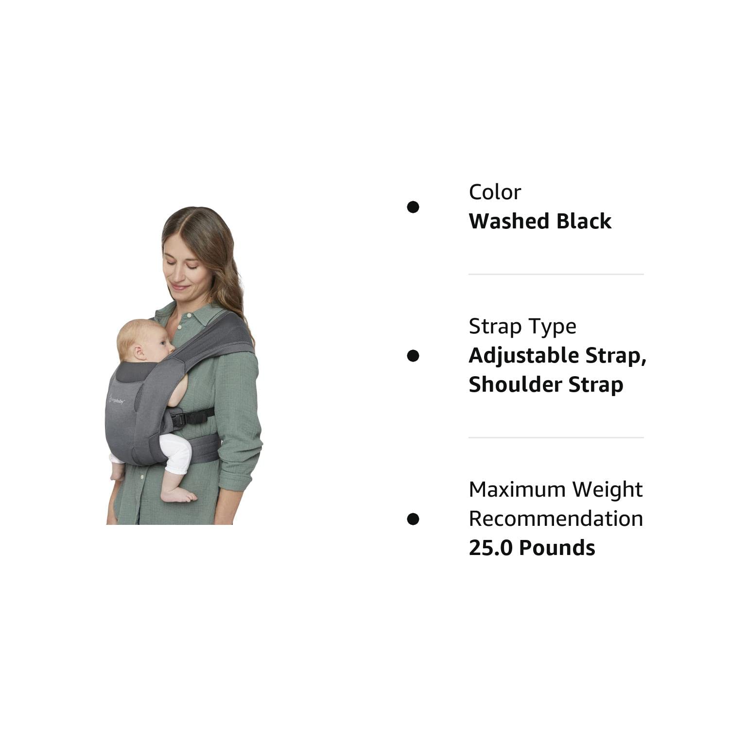 Ergobaby Embrace Cozy Newborn Essentials Baby Carrier Wrap (7-25 Pounds), Soft Air Mesh, Washed Black