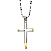 Jewelry Affairs Stainless Steel Polished Yellow IP-Plated Bullet Cross Pendant on a 24 Inch Box Chain Necklace