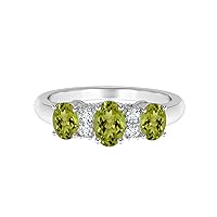 7X5 MM Oval Green Peridot Gemstone 925 Sterling Silver Three Stone Promise Women Ring