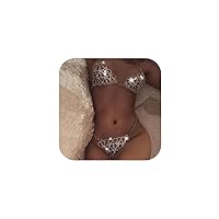 Dresbe Rhinestones Body Chain Suit Silver Crystal Bikini Bra Underwear Sexy Sparkly Party Body Jewelry Accessories for Women