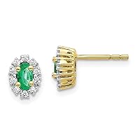 14K White Gold 1/5ct. Diamond Emerald Oval Halo Stud Earrings