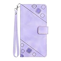Compatible with Sony Xperia 1 V Case Wallet with Credit Card Slots Kickstand and Two Wrist Strap Purple Leather Protective Cover with Embossed Design