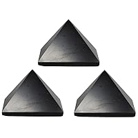 Authentic Shungite Pyramid Real Shungite Stones Shungite Crystal Pyramid Home Protection Room Decor Office Decor Authentic Crystals Black Pyramid 3 Pack (Polished, 60 mm / 2.36