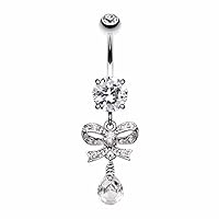 WildKlass Jewelry Romantic Gem Bow-Tie 316L Surgical Steel Belly Button Ring