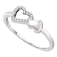 The Diamond Deal 10kt White Gold Womens Round Diamond Slender Double Heart Ring 1/20 Cttw