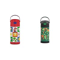 FUNTAINER 12 Ounce Super Mario Brothers and Minecraft Kids Insulated Water Bottles with Straws