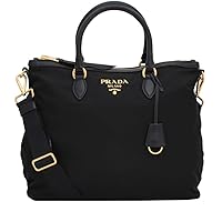 Prada Womens Two Way Black Tessuto Nylon Tote Crossbody Calf Leather Trim 1BC060